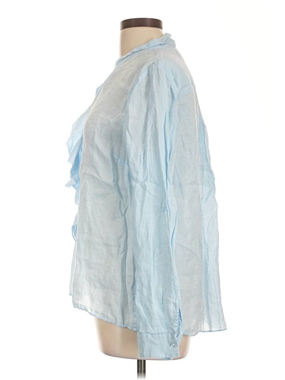 Elie Tahari Light Blue 100% Ramie Ruffle High Low Blouse Size L - Picture 4 of 6